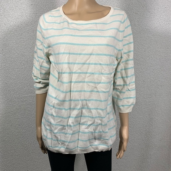 Pure Collection Women's Striped Cashmere Sweater Size 14 Preppy Quite Luxury - Picture 1 of 5